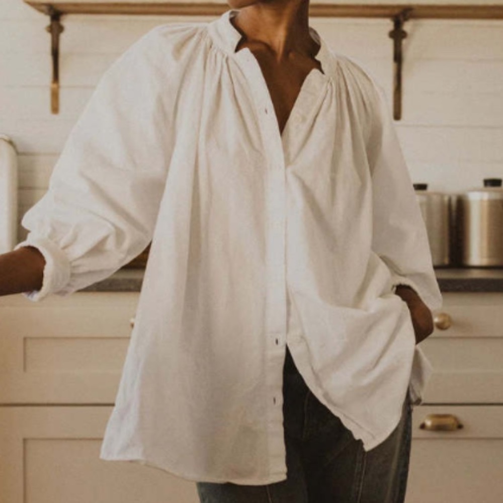 Esby Apparel Liza Blouse White Romantic Cottagecore Cotton Linen Size XS/S